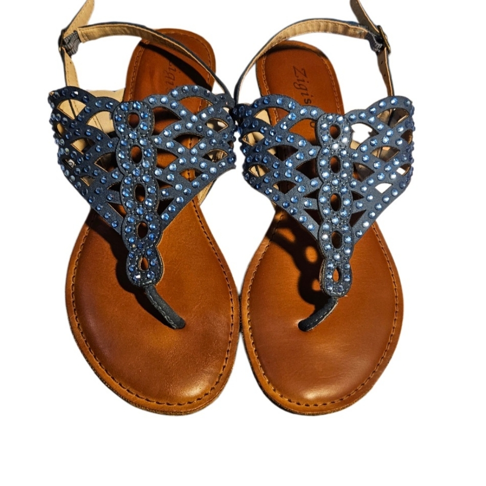 Zigi Soho Blue Rhinestone Embellished Sandals Size 8 - Picture 8 of 8